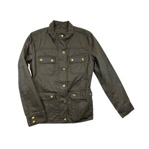 J. Crew‎ Downtown Field Jacket Womens Small Waxed Cotton Army Green Full Zip